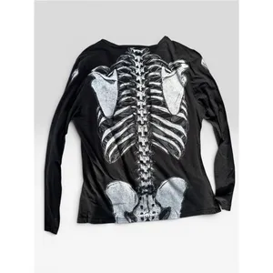 Spirit Rhinestone Skeleton Black Long Sleeve Top with White Front & Back Print thumbnail 7