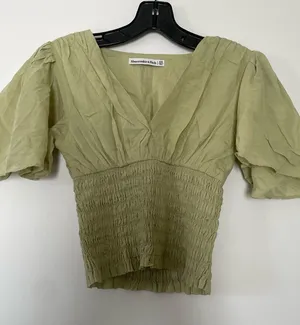 Abercrombie Sage Green Smocked Flutter Sleeve Top XXS Cottagecore Minimalist thumbnail 1
