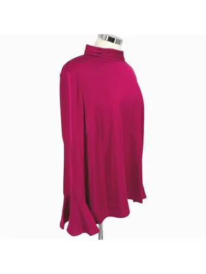 Halogen High Neck Flared Cuff Satin Blouse Fuschia Pink Size Large NWOT thumbnail 4