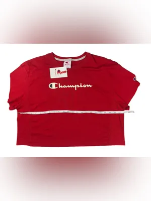 Champion Cropped Tee L Red Logo Graphic Athletic Short Sleeve Shirt thumbnail 3