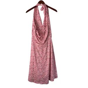 HUHOT Halter Dress Floral Ruched Summer Casual Sundress Pink‎ White L thumbnail 9