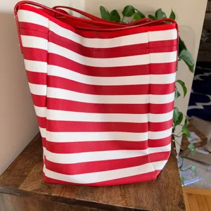 Kate Spade Kenneth Modern Tote Women XL‎ Red White Striped Nautical Shoulder Bag thumbnail 7