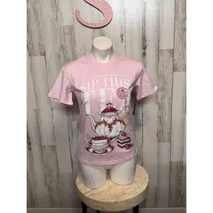 Bridgerton “Sip This Tea” Pink Graphic T-Shirt XS Netflix Short Sleeve Tee thumbnail 2