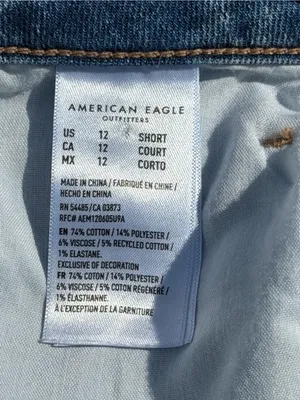 American Eagle Mom Straight Jeans Women 12 Short Blue Plaid Stretch thumbnail 10