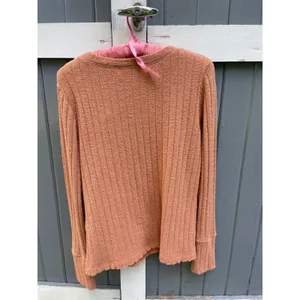 We The Free Free People Henley Top Ribbed Knit Long Sleeve Rust Orange Large thumbnail 3