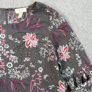 LOFT Outlet Women's Small Sheer Charcoal Pink Floral Long Sleeve Blouse Top thumbnail 2