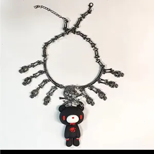 Skull and Bear Pendant Necklace Black thumbnail 2