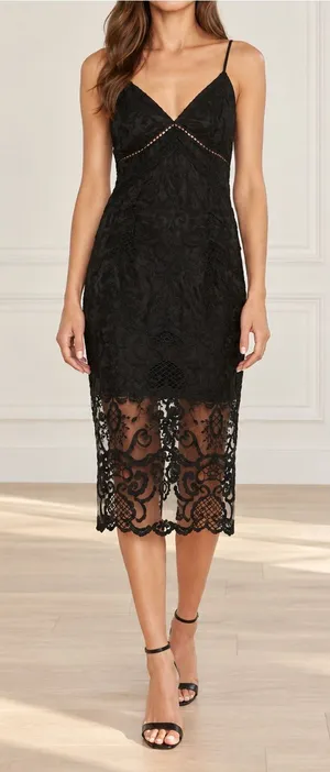 NWT Bardot Lola Lace Slip Dress Size 4 / XS Black Midi Bodycon Cocktail Party thumbnail 1
