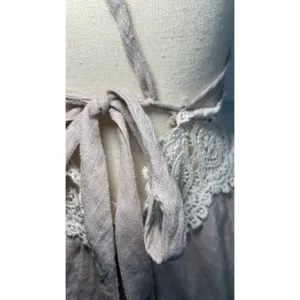 Sage‎ Romper Boho Crochet Lace Medium Beige Open Back Deep V-Neck USA Made thumbnail 5