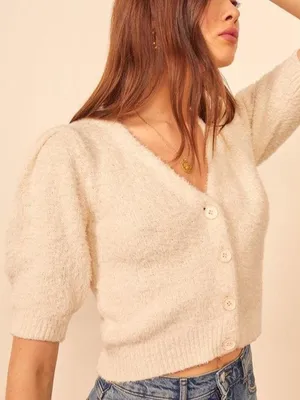 Reformation | Hope Organic Cotton Cardigan In Ivory thumbnail 1