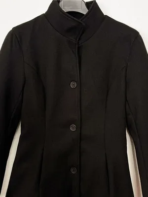 FME Black Longline Coat Stand Collar Button Front Tailored Jacket Minimalist thumbnail 3