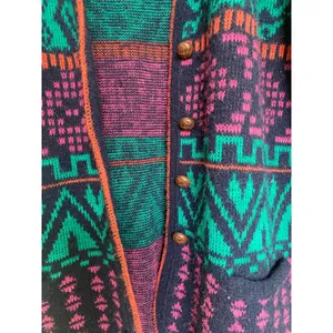 Vintage 80s Colorful Cardigan Sweater Chunky Aztec Patterned Women's Medium thumbnail 5