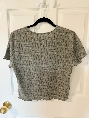 American Eagle Outfitters Crop Top Women XL Green Floral Round Neck Pullover thumbnail 8