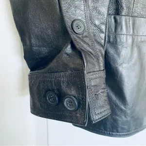 90s Vintage Women's Oversized Black Leather Jacket Size L thumbnail 8