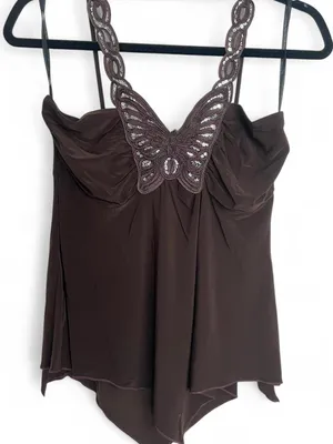 Brown Sequin Butterfly Cami Top Y2K Deadstock thumbnail 1