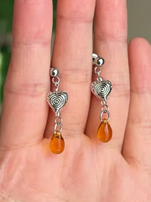 Handmade retro vintage fairy boho funky hippie style quality spiral heart dangle earrings🌀🤎🌱 thumbnail 3