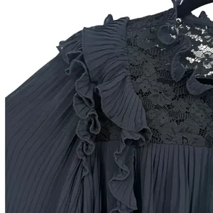 Anthropologie Pleated Ruffled Sheer Lace Blouse‎ Top Black Size LP Whimsigoth thumbnail 9