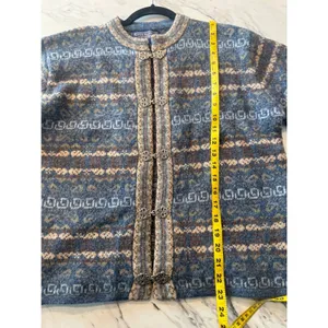 Vintage Newton Trading Co 100% Wool Nordic Fair Isle Cardigan Pewter Clasp S thumbnail 4