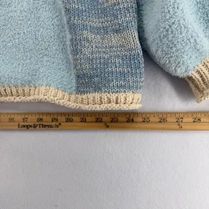 POL Blue Beige Patchwork Knit Hooded Button Cardigan Sweater Cozy Boho Size M thumbnail 10