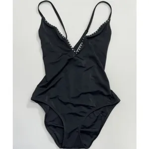 Aqua Swim Black Rhinestone Studded V-Neck One Piece Swimsuit XS NEW thumbnail 2