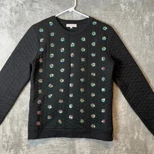 Opening Ceremony Sequin And Bead Embellished Sweater‎ Size Medium Black Floral thumbnail 3