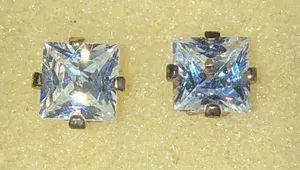 Gold Plated Sterling Silver L 925 Princess Cut Dainty Stud Earrings thumbnail 1