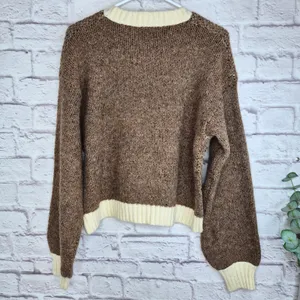 Luna Ivy Teddy Bear Graphic Sweater NWT M Brown Knit Crewneck Cropped Preppy thumbnail 5