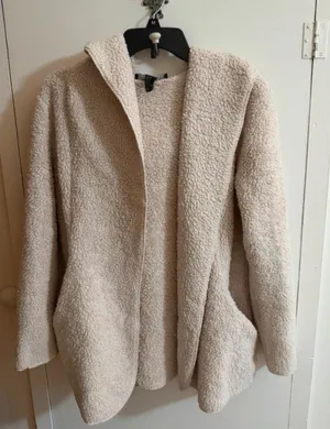 Forever 21 Beige Teddy Sherpa Open-Front Coat thumbnail 1