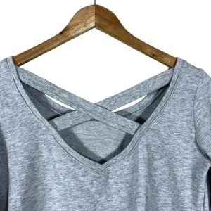 Aerie Crisscross V-Back Heathered Sweatshirt Grey Balletcore Long Sleeve Size S thumbnail 4