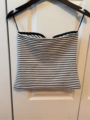 Anthropologie Maeve White and Black Striped Tube Top thumbnail 3