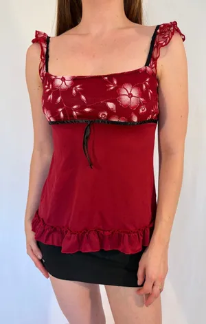 Red Milkmaid Babydoll Y2k Vintage Tank Top thumbnail 1