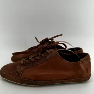 Frye Dean Artisan Low Leather Sneakers Lace Up Suede Trim Classic Brown 7.5 thumbnail 4