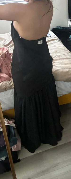 Black prom dress ruffle slit thumbnail 6
