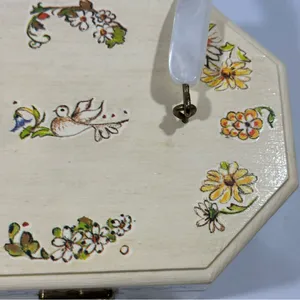 Vintage Floral Wood Octagonal Box Purse Cottagecore Fairy Coquette Birds Animals thumbnail 3