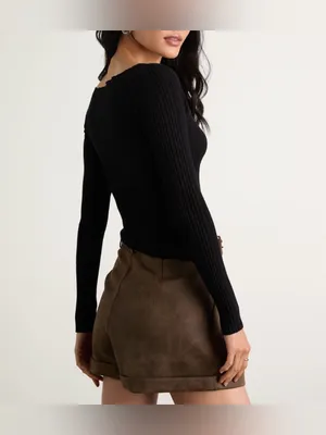 Lulus Women’s Yanis Black Ribbed Asymmetrical Cutout Long Sleeve Sweater Size XS thumbnail 2