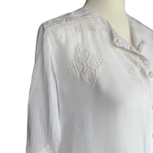 Johnny Was‎ White Embroidered Long Sleeve Sheer Blouse Sz M thumbnail 6