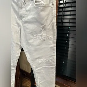 EUC H&M white distressed waist string skinny jeans thumbnail 2