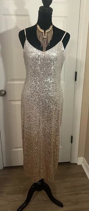 Silver gold ombré cocktail evening dress thumbnail 1