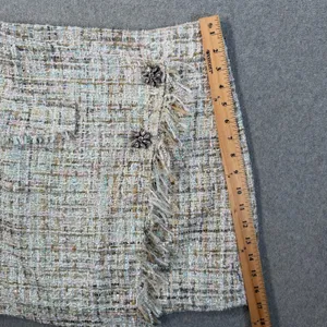 Zara Basic Women's Small Tweed Mini Skirt Fringe Wrap Hem Embellished Buttons thumbnail 7