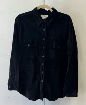 Vintage Jones New York Genuine Leather Suede Button Jacket‎ Shacket Shirt Blk 1X thumbnail 1