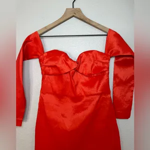 Lovers + Friends Aylah Red Long Sleeve Strapless Mini Dress size Medium $168 thumbnail 6