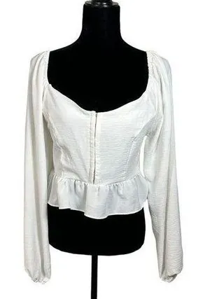 Altar'd State Off White Long Sleeve Crop Peplum Boho Festival Blouse Large NEW thumbnail 1