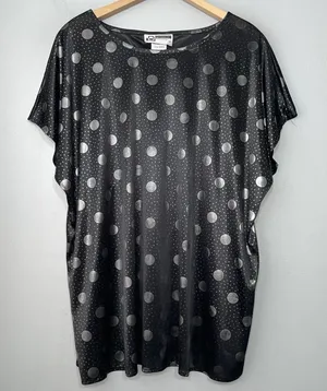 Vintage Going Out Top Plus Size 20W Black Metallic Silver Polka Dot Slinky Knit thumbnail 1