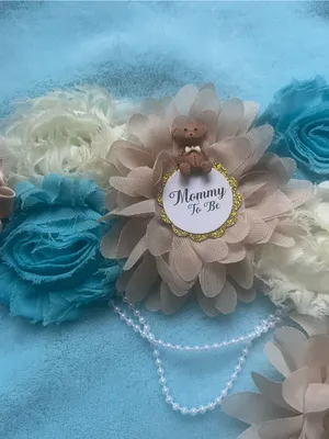 Floral Maternity Sash Belt and brooch in Blue, Cream & Tan thumbnail 2