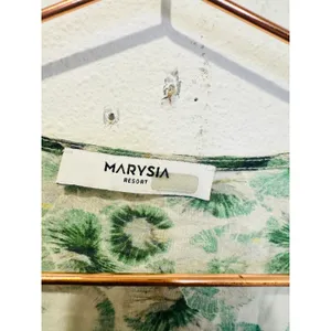 MARYSIA Green White Floral Printed 100% Cotton Drop Waist Imperialis Dress M thumbnail 7