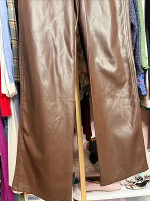 Garage Brown Faux Leather High Rise Wide Leg Pants Straight Leg Trousers. Size S thumbnail 4