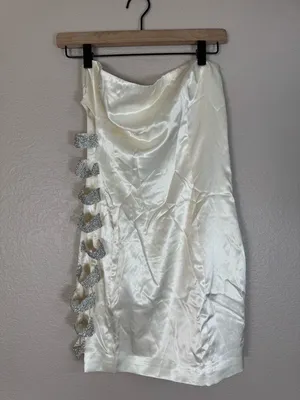Meshki Alessia Diamante Ivory Rhinestone Strapless Mini Dress size Medium Bride thumbnail 3