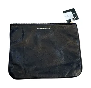 Club Monaco Leather Bag Pouch Zip Cosmetics Black Travel‎ thumbnail 1