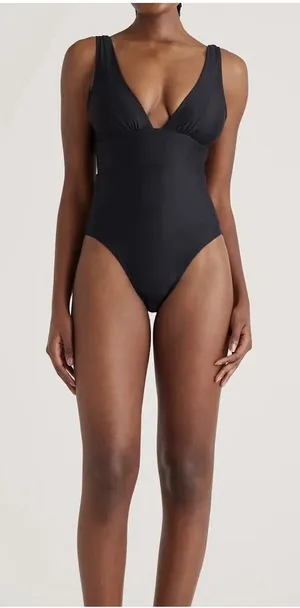 NWT Quince Black Italian Plunge One-Piece Swimsuit Size Large thumbnail 1