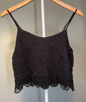 Black Lace Crochet Crop Top - Women thumbnail 1